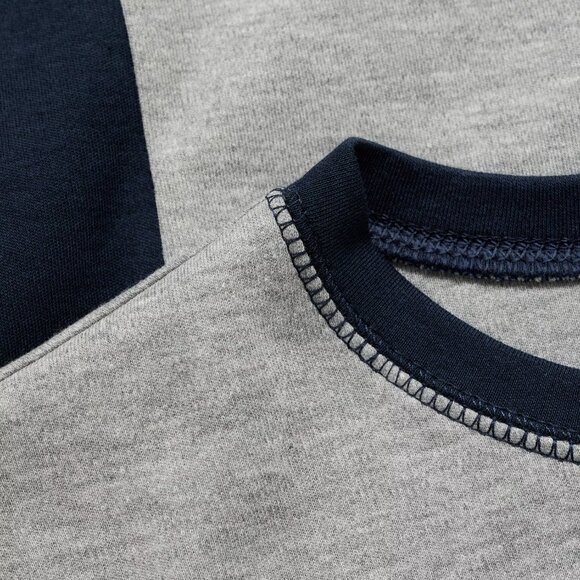 Mango Cotton long sleeve t-shirt cropped top contrasting panels S gray dark navy - Picture 5 of 7